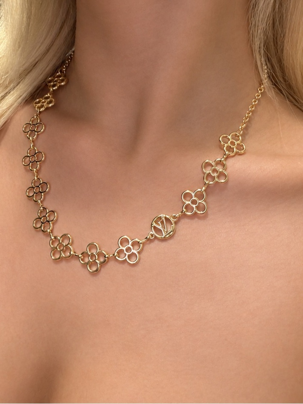 Louis Vuitton Gold Floral Monogram Necklace